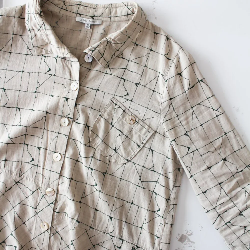 VINTAGE John Mark Geometrical Assymetrical Button Down Shirt Size Medium - Picture 3 of 4